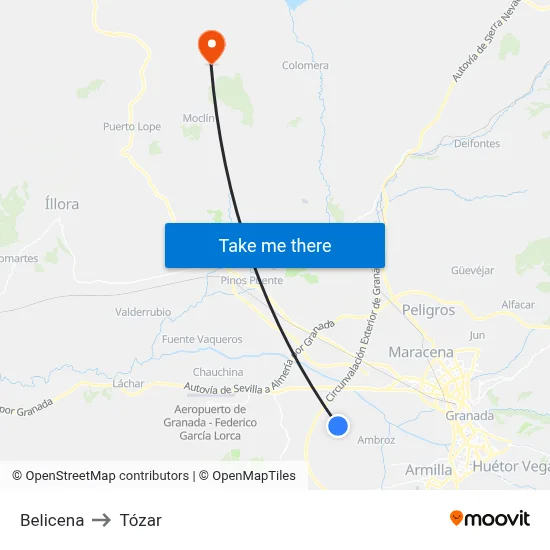 Belicena to Tózar map