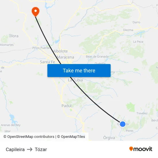 Capileira to Tózar map