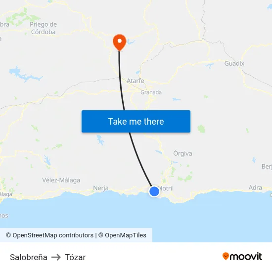 Salobreña to Tózar map