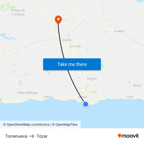 Torrenueva to Tózar map