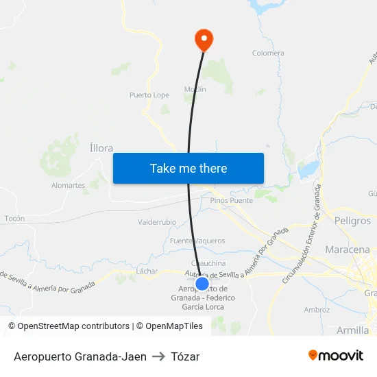 Aeropuerto Granada-Jaen to Tózar map