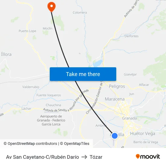 Av San Cayetano-C/Rubén Darío to Tózar map