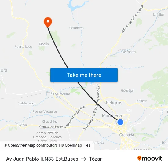Av Juan Pablo Ii.N33-Est.Buses to Tózar map