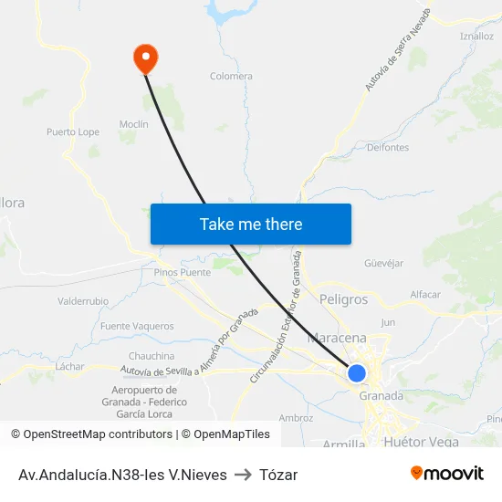 Av.Andalucía.N38-Ies V.Nieves to Tózar map