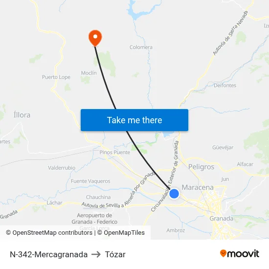 N-342-Mercagranada to Tózar map