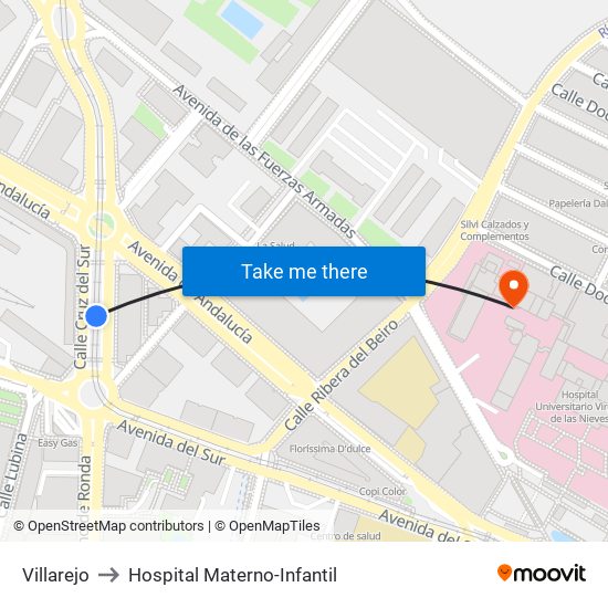 Villarejo to Hospital Materno-Infantil map