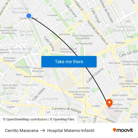 Cerrillo Maracena to Hospital Materno-Infantil map