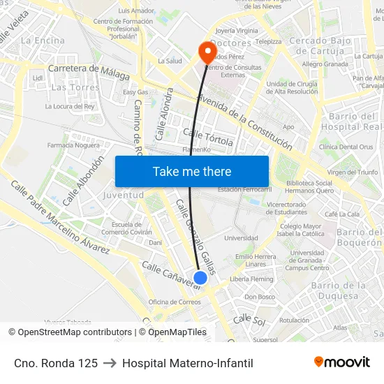 Cno. Ronda 125 to Hospital Materno-Infantil map