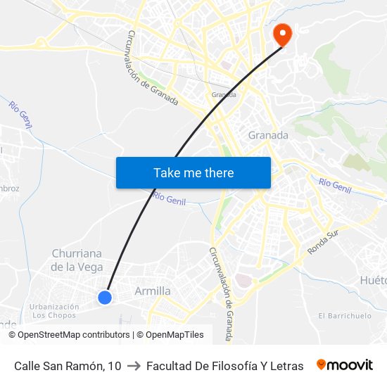 Calle San Ramón, 10 to Facultad De Filosofía Y Letras map