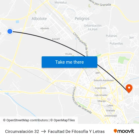 Circunvalación 32 to Facultad De Filosofía Y Letras map