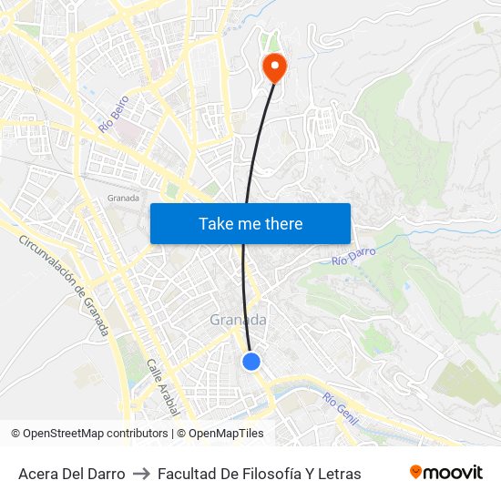 Acera Del Darro to Facultad De Filosofía Y Letras map