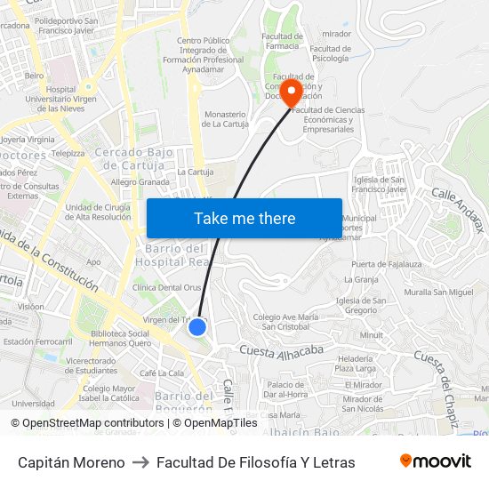 Capitán Moreno to Facultad De Filosofía Y Letras map