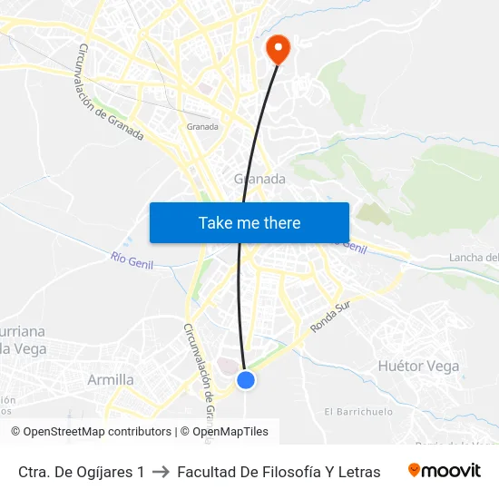 Ctra. De Ogíjares 1 to Facultad De Filosofía Y Letras map