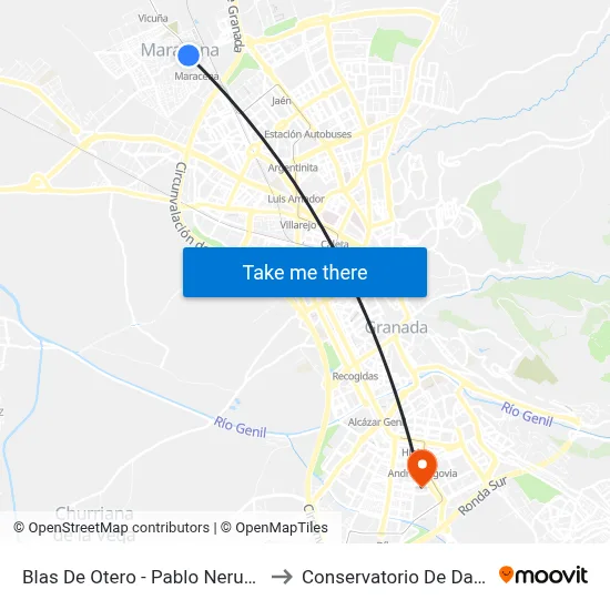 Blas De Otero - Pablo Neruda 2 to Conservatorio De Danza map