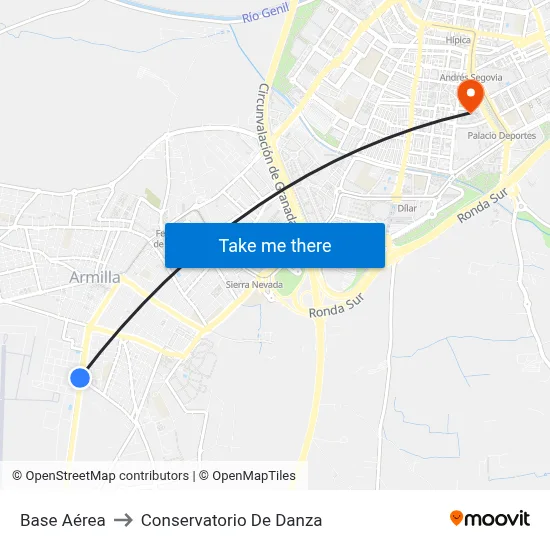 Base Aérea to Conservatorio De Danza map