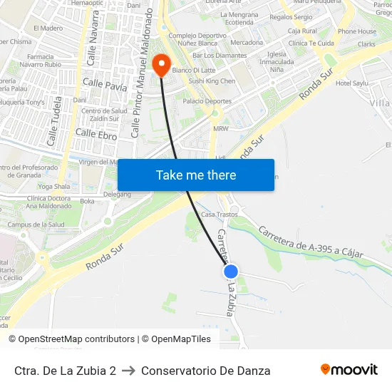 Ctra. De La Zubia 2 to Conservatorio De Danza map
