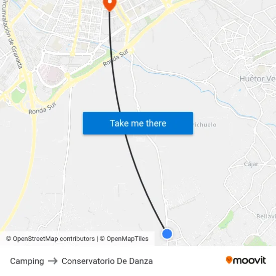 Camping to Conservatorio De Danza map