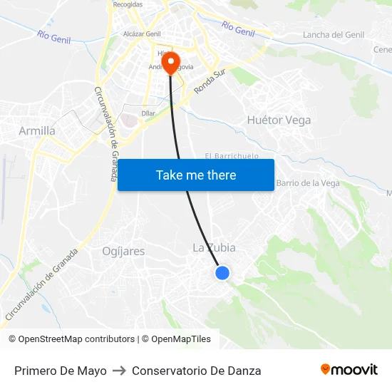 Primero De Mayo to Conservatorio De Danza map