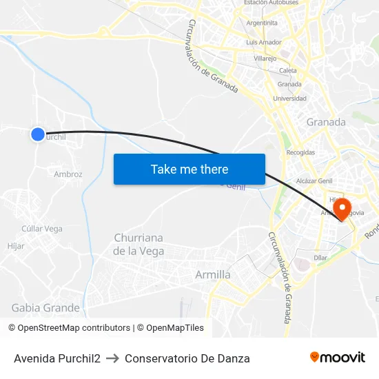 Avenida Purchil2 to Conservatorio De Danza map