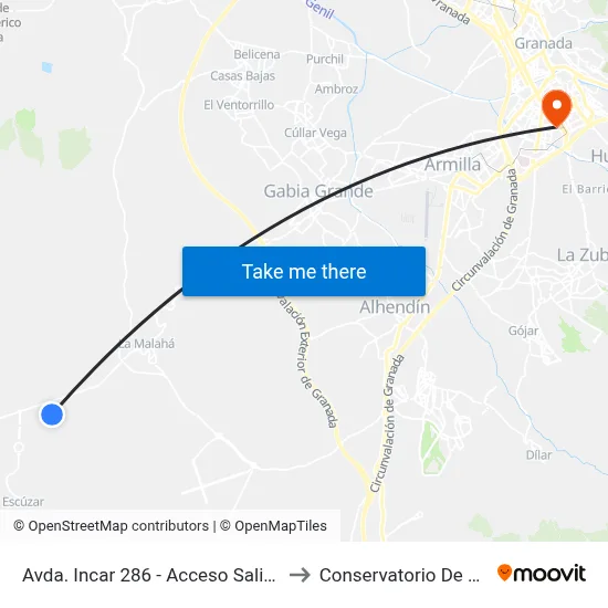 Avda. Incar 286 - Acceso Salidas Lidl to Conservatorio De Danza map