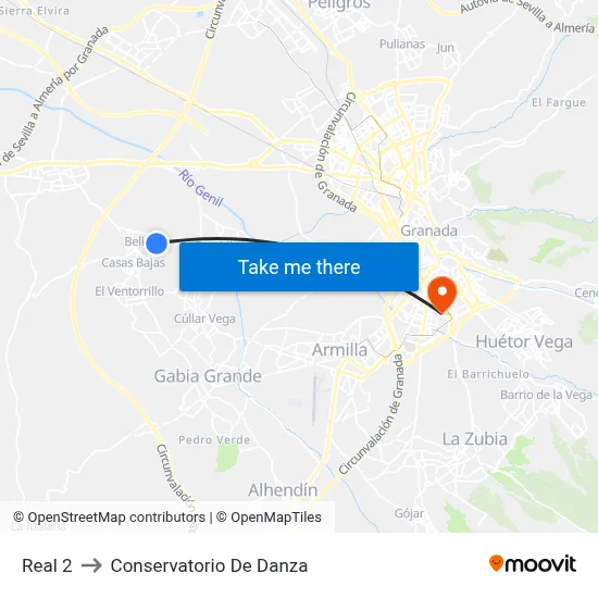 Real 2 to Conservatorio De Danza map