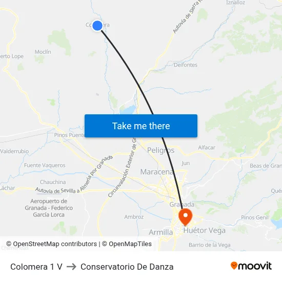 Colomera 1 V to Conservatorio De Danza map