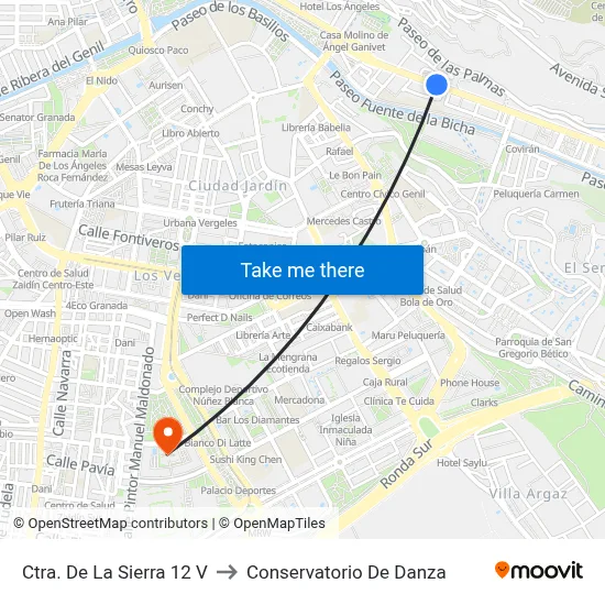Ctra. De La Sierra 12 V to Conservatorio De Danza map