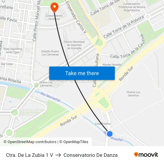 Ctra. De La Zubia 1 V to Conservatorio De Danza map