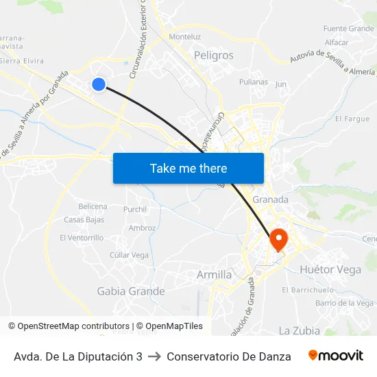 Avda. De La Diputación 3 to Conservatorio De Danza map