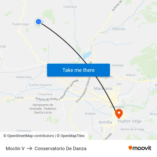 Moclín V to Conservatorio De Danza map