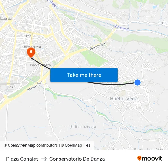 Plaza Canales to Conservatorio De Danza map