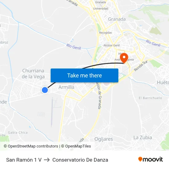 San Ramón 1 V to Conservatorio De Danza map