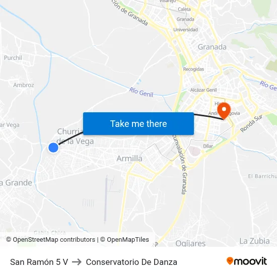 San Ramón 5 V to Conservatorio De Danza map
