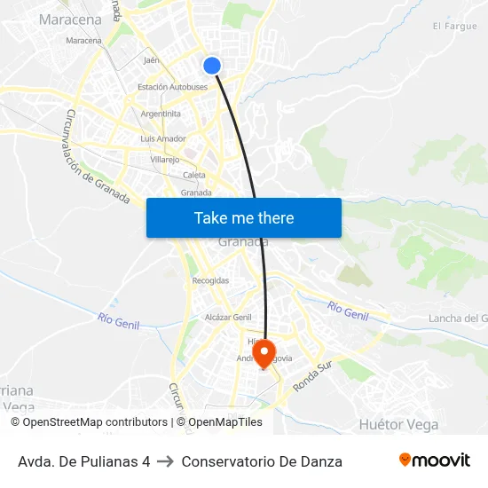Avda. De Pulianas 4 to Conservatorio De Danza map
