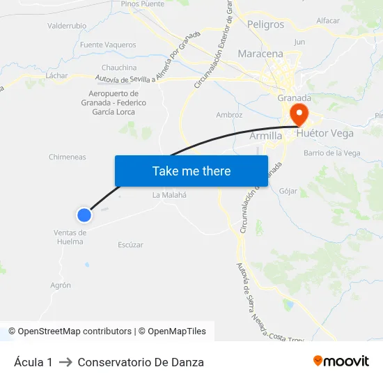 Ácula 1 to Conservatorio De Danza map