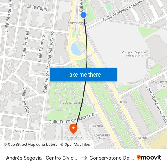 Andrés Segovia - Centro Cívico Zaidín V to Conservatorio De Danza map