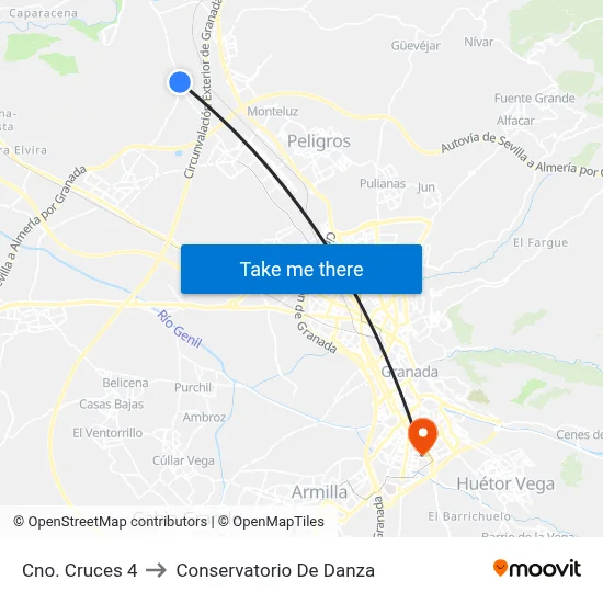 Cno. Cruces 4 to Conservatorio De Danza map