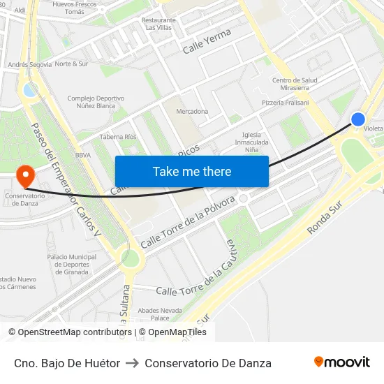 Cno. Bajo De Huétor to Conservatorio De Danza map