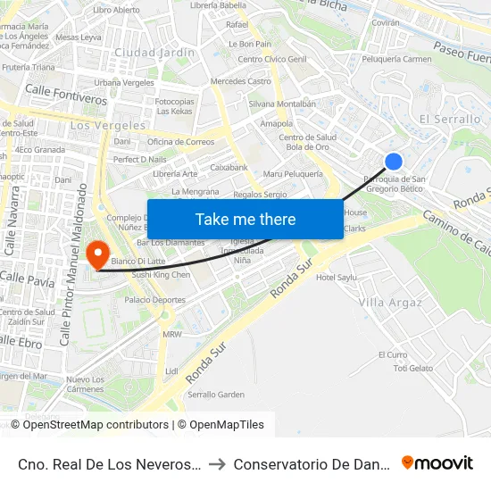 Cno. Real De Los Neveros 2 to Conservatorio De Danza map