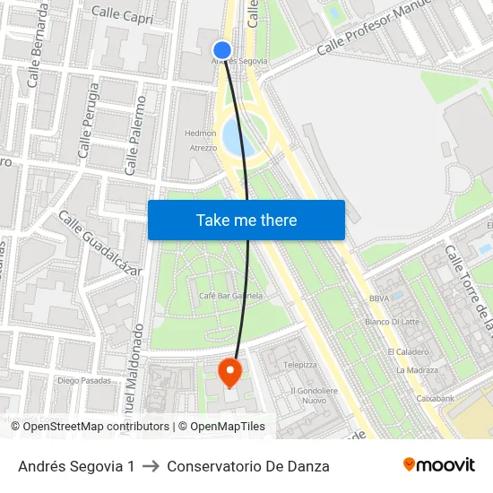 Andrés Segovia 1 to Conservatorio De Danza map