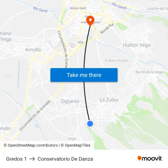 Gredos 1 to Conservatorio De Danza map