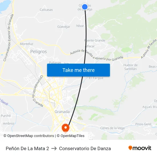 Peñón De La Mata 2 to Conservatorio De Danza map