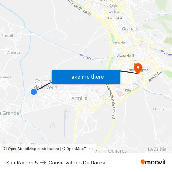 San Ramón 5 to Conservatorio De Danza map