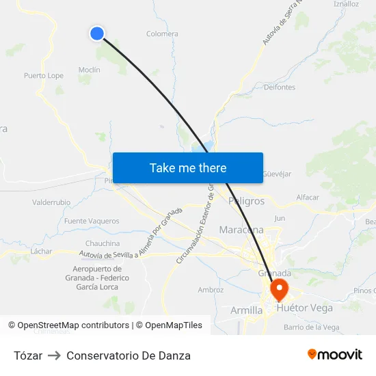 Tózar to Conservatorio De Danza map