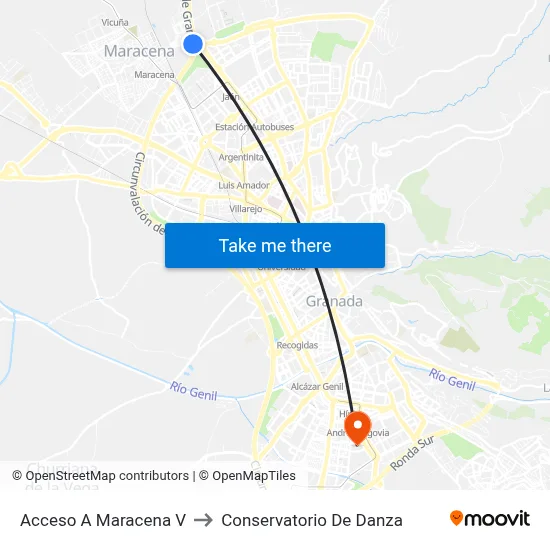 Acceso A Maracena V to Conservatorio De Danza map