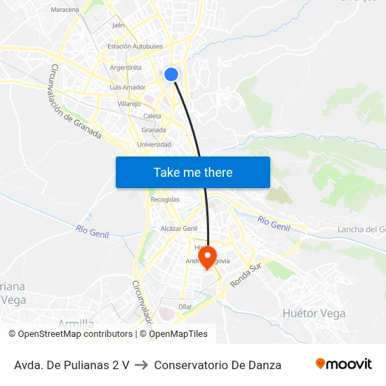 Avda. De Pulianas 2 V to Conservatorio De Danza map