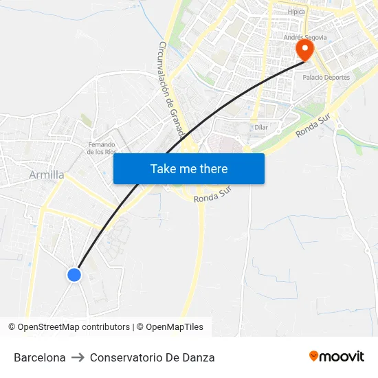 Barcelona to Conservatorio De Danza map