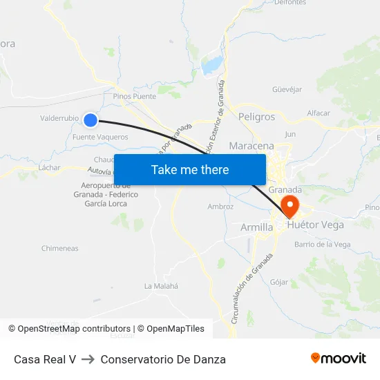 Casa Real V to Conservatorio De Danza map