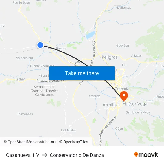 Casanueva 1 V to Conservatorio De Danza map