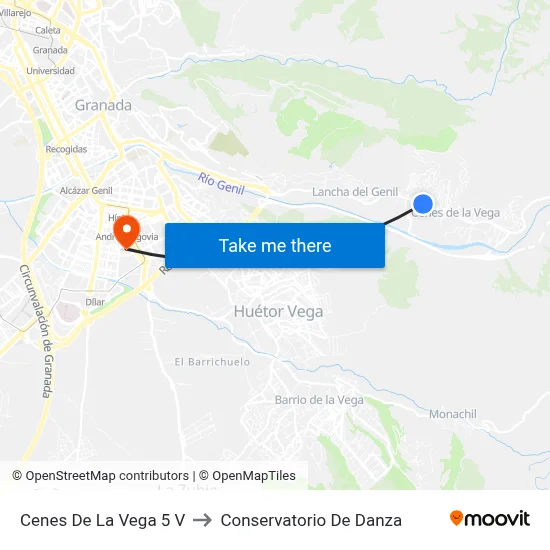 Cenes De La Vega 5 V to Conservatorio De Danza map
